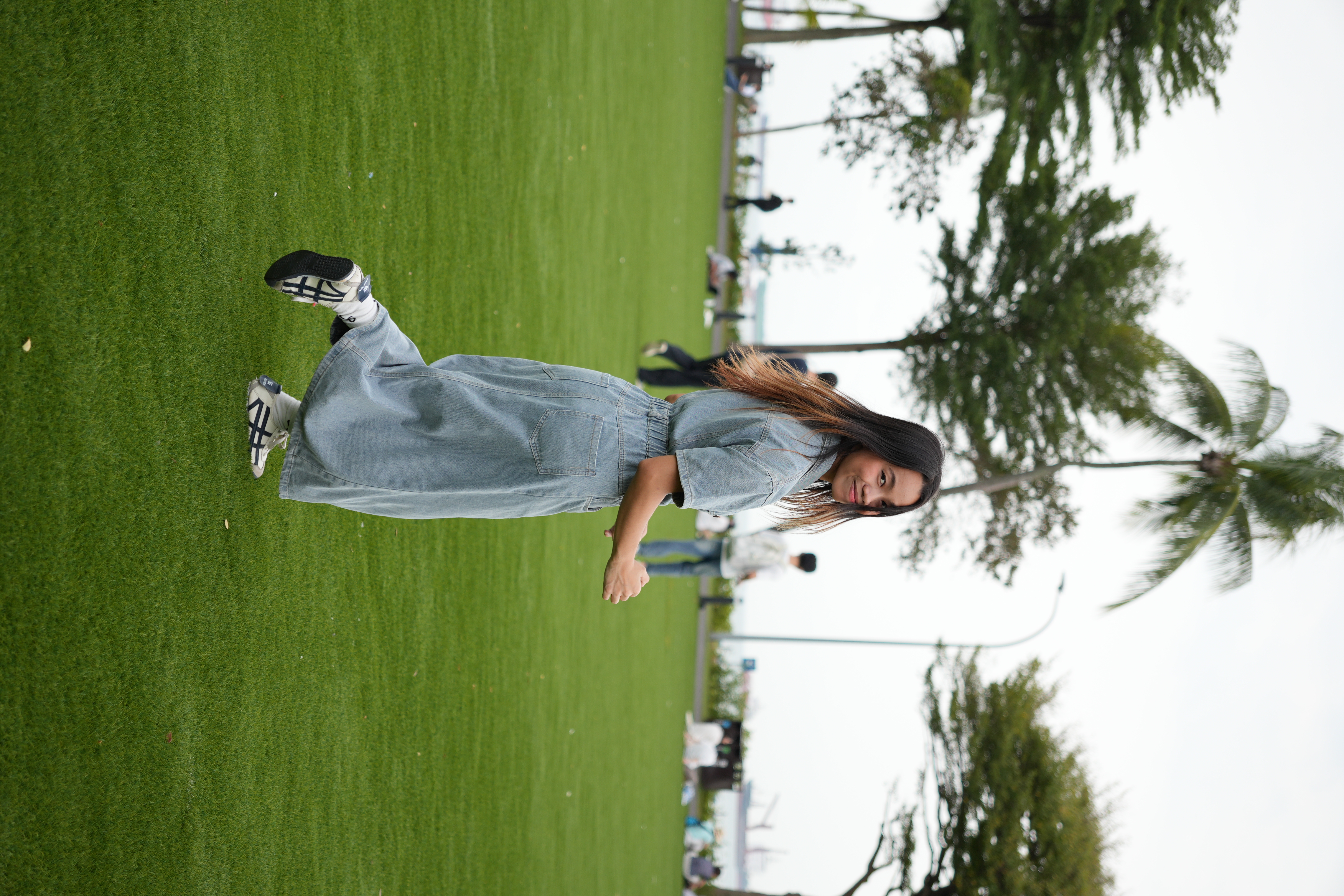 Image of model running happily