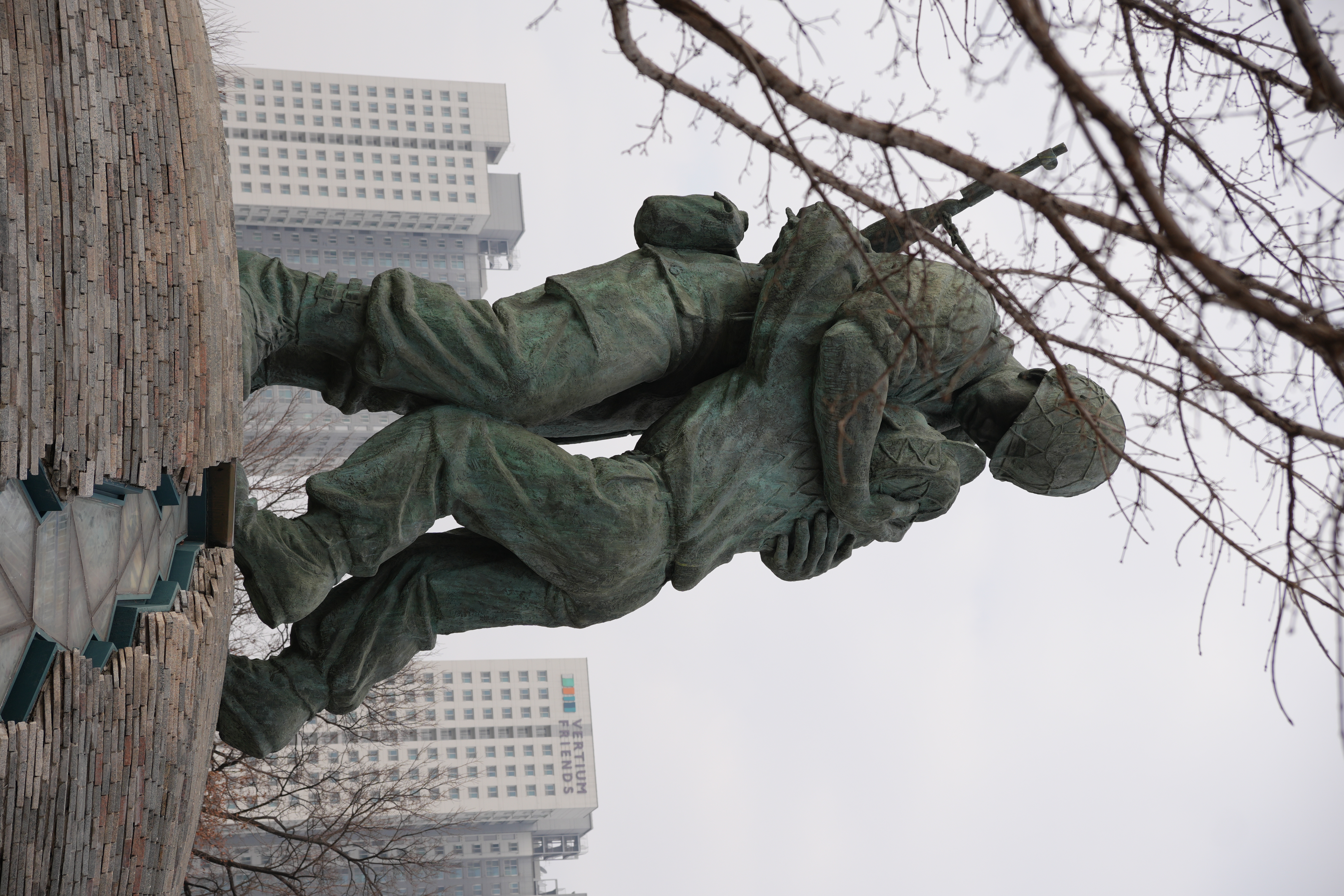 Statue of hugging soldier at the Seoul War Memorial